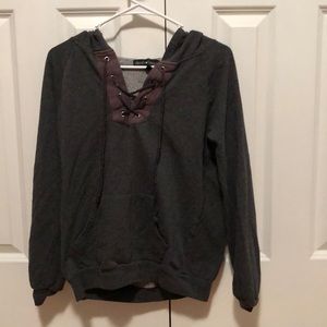 grey lace up hoodie